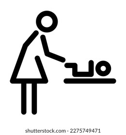 Vector woman and baby icon. Room for mother and child sign. Baby changing room symbol. Parent and kid. Editable stroke.