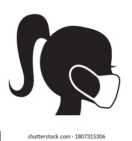 Vector woman beauty head icon silhouette black on white, with mask. Eps