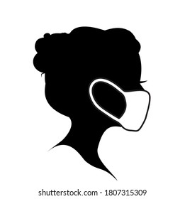 Vector woman beauty head icon silhouette black on white, with mask. Eps