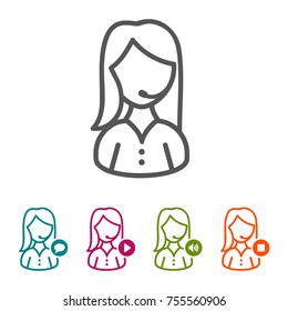 Vector Woman Call center Operator icons in thin line Style and flat Design.