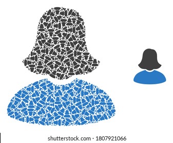 Vector woman collage is made of repeating recursive woman parts. Recursive collage of woman.