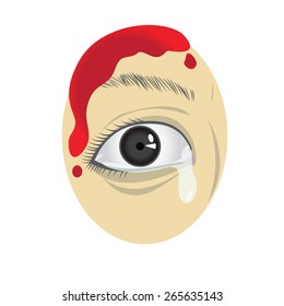 Vector woman crying and bleeding from being attacked.