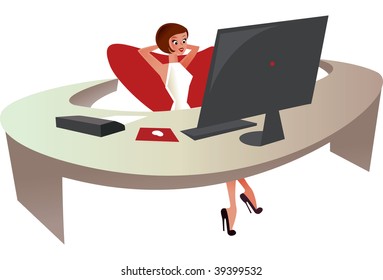 Vector woman at desk