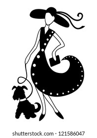 Vector. Woman with dog.