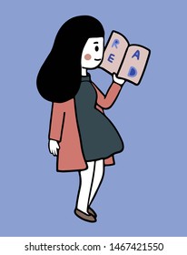 vector of a woman in dress coat with her favorite book