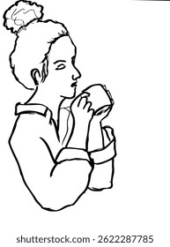 Un Vector de una mujer bebiendo café