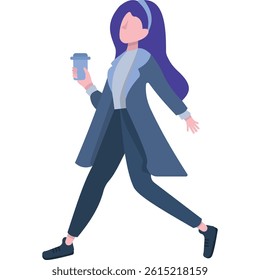 Vector woman drinking coffee on walk icon. Student with takeaway drink cup. Flat female person character isolated on white background