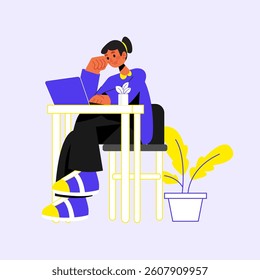 Vector of woman enjoying her work while work from home