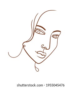 Vector Woman Face, Continuous Linear Art, Illustration Template, Beauty Concept, Abstract Minimalistic Sketch.