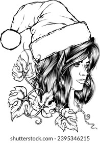 Vector woman face. Curly hairstyle. Young beautiful girl with long wavy hair curls.