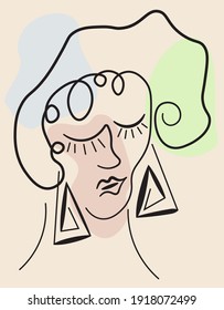 Vector woman face image abstract line drawing. Portrait minimalistic style. Surrealistic line drawing abstract face. Modern continuous line art