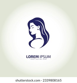 vector of woman face logo icon lady style vector young girl logo design feminine style. long hair style. isolated blue girl.