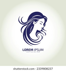 vector of woman face logo icon lady style vector illustration young girl logo design template illustration feminine style. long hair style. isolated blue girl.