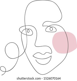 Vector woman face one line drawing. Monoline portrait minimalistic style. Simple design illustration logo or icon for greeting card, beauty center, spa, girls shop