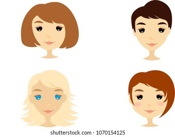 Vector woman faces set types hairstyle haircut fashion beauty illustration cartoon pattern