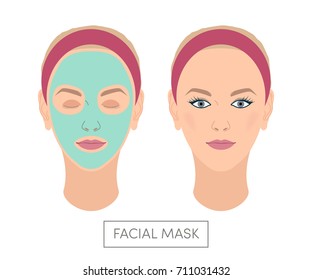 Vector woman with facial mask and with healthy blush on her face