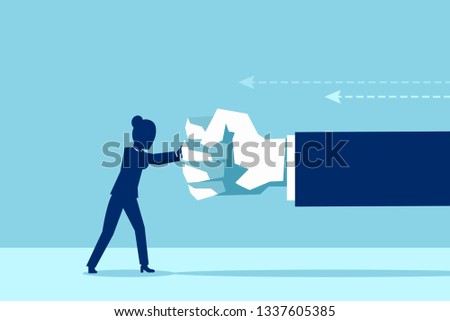 Vector of a woman fighting back a giant fist, protecting herself from work abuse or domestic violence