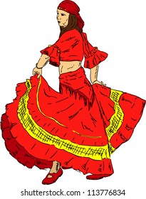 vector - Woman  Flamenco dancer in a historic dress , isolated on background