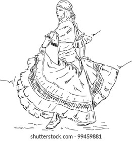 vector - Woman  Flamenco dancer in a historic dress , isolated on background