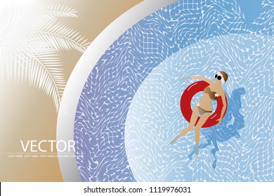 vector woman floating in the pool