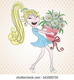 Vector. Woman with flowers.