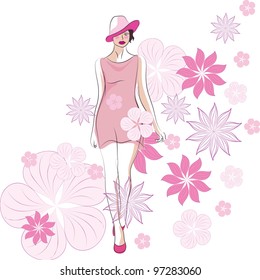 vector woman with flowers