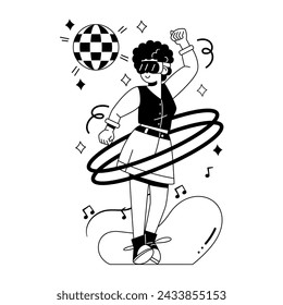 Vector Woman Glasses Dancing Virtual Reality Cartoon Illustration Isolated