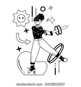 Vector Woman Glasses Play Controllers Virtual Reality Cartoon Illustration Isolated