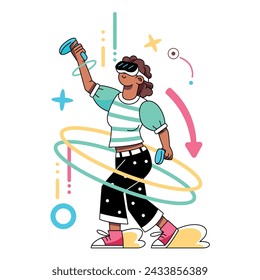 Vector Woman Glasses Play Controllers Virtual Reality Cartoon Illustration Isolated