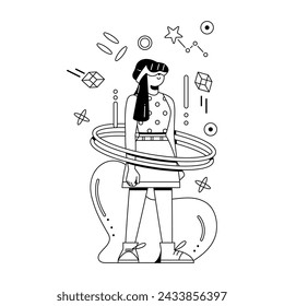 Vector Woman Glasses Virtual Reality Cartoon Illustration Isolated