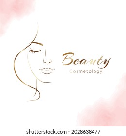 Vector woman in gold profile template logo or abstract concept for beauty salons. Cosmetics, medical center, fashion and beauty industry. Abstract logo. Vector File - Shutterstock ID 2028638477