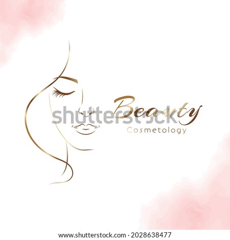 Vector woman in gold profile template logo or abstract concept for beauty salons. Cosmetics, medical center, fashion and beauty industry. Abstract logo. Vector File