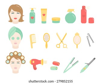 Vector Woman Hair Care Flat Icon set - Shutterstock ID 279852155