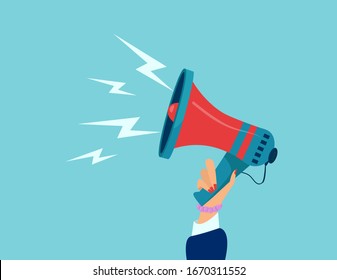 Vector of a woman hand holding a megaphone making an announcement 