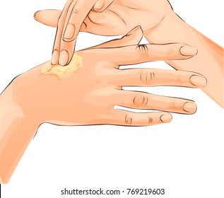 Vector Woman Hands With Cream or propolis. Cartoon illustration