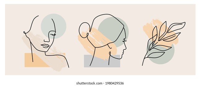 Vector Woman head line style portrait. Outline female 