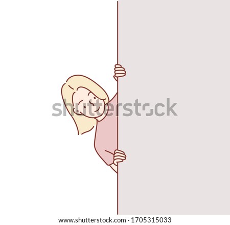 Vector of woman hiding behind wall. Hand drawn style vector design illustrations. Stock foto © 