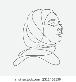 Vector woman in hijab line art drawing