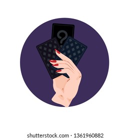 Vector of woman holding cards in her hand.