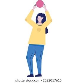 Mujer de Vector que sostiene el icono del gráfico circular