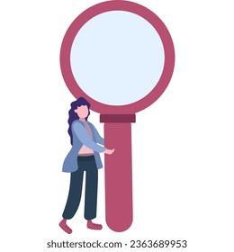 Vector woman holding magnifying glass flat icon