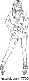 vector - woman inline skating,isolated on background