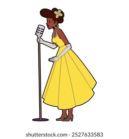 Vector Mujer Jazz Cantante Personajes de dibujos animados Ilustración Aislado