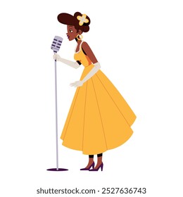 Vector Mujer Jazz Cantante Personajes de dibujos animados Ilustración Aislado