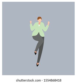 Vector woman joy pose isolated character, business girl illustration, people standing