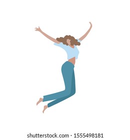 Vector woman joy pose isolated character, business girl illustration, happy girl  jumping 