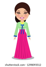 A vector of a woman from Korea - East Asia - in a traditional Korean Dress called Hanbok.