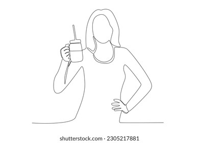 Vector woman with long hair holding glass with alcohol line art illustration, woman with wine glass