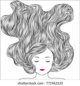 Vector woman with long wavy hair