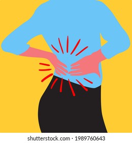 Vector of a woman with a lower back pain, Back pain concept vector illustration,Muscle or bone problem.
